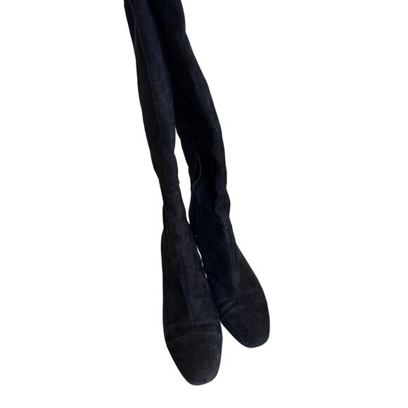 Ann Taylor Black Suede 90s Block Heel Tall Boots 9.5M Ext Calf - Picture 6 of 7